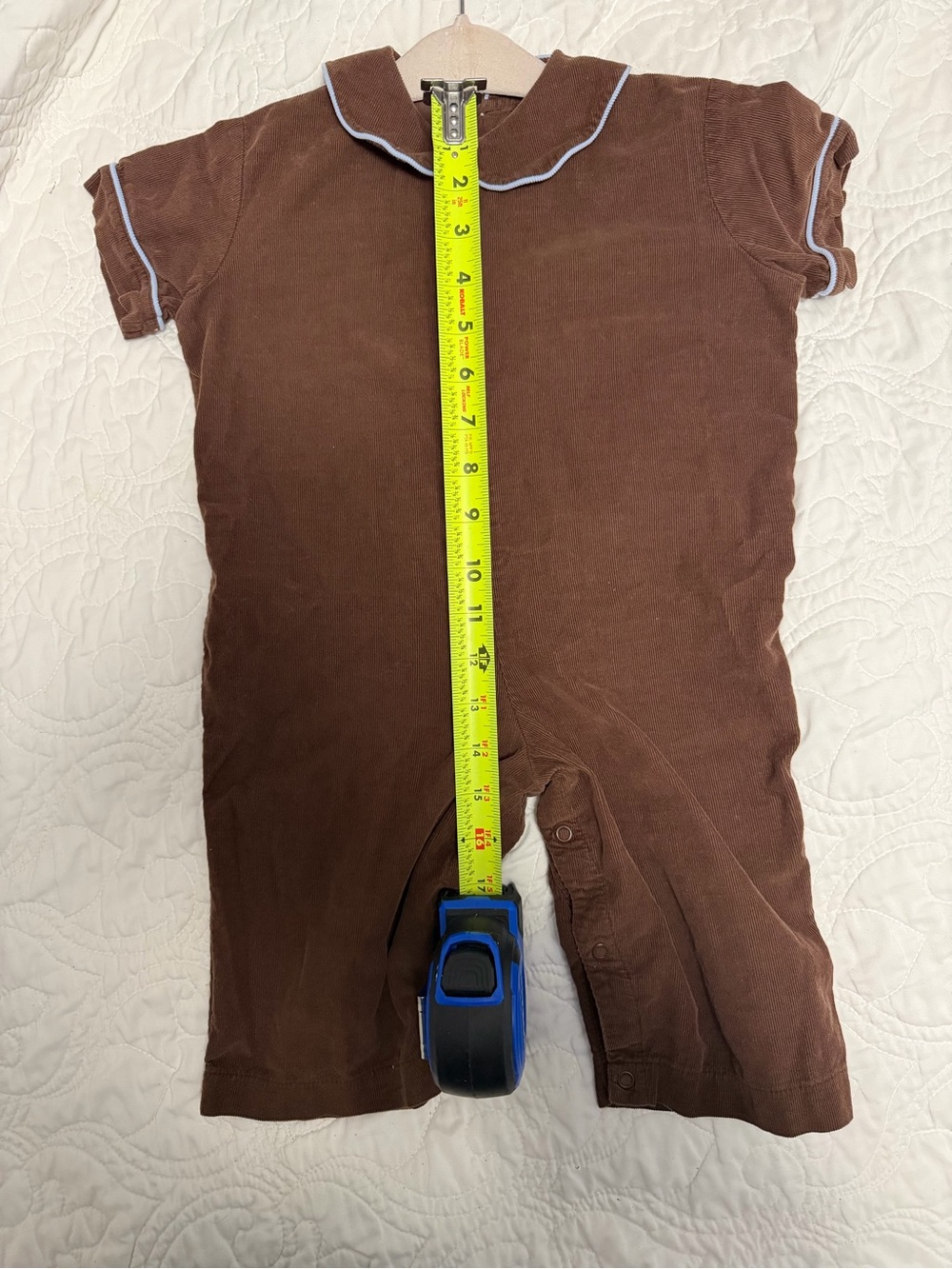 Kelly's Kids Brown Corduroy Romper with Blue Piping - Picture 5 of 7